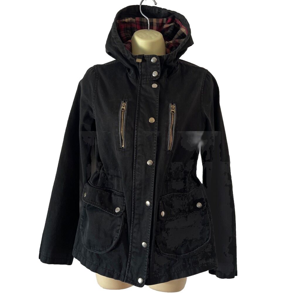 TOPSHOP Hooded Black Jacket US Size 2 With Drawstring to Define Waist Mid weight